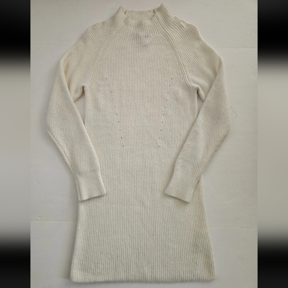 New Abercrombie & Fitch Cream Fitted Rib Knit Mock Neck Sweater Dress size SP